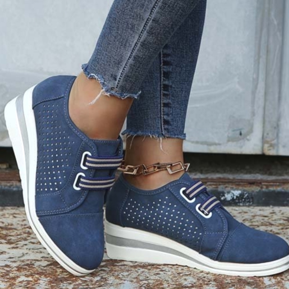 Womens Navy Wedge Sneaker